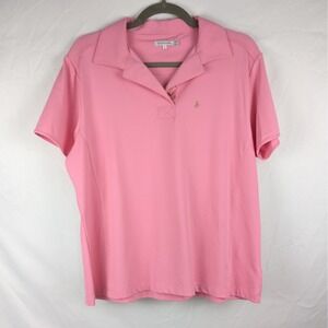 Green Lamb Womens Golf Polo Shirt Top Pink Short Sleeve‎ Size L Coquette Preppy